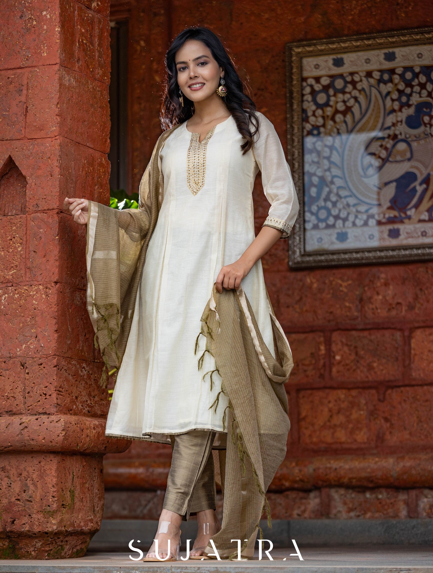 Sitara Hand Embroidered Pleated Chanderi Kurta