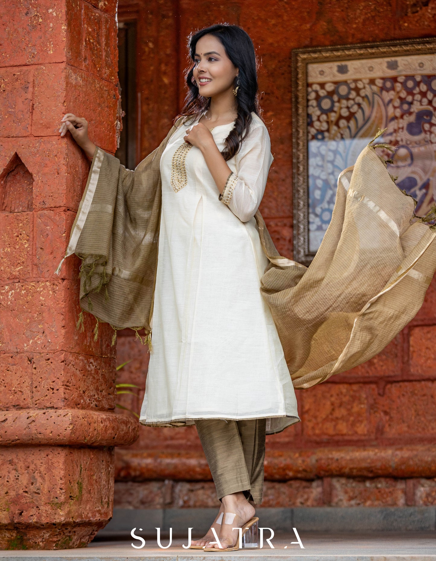 Sitara Hand Embroidered Pleated Chanderi Kurta