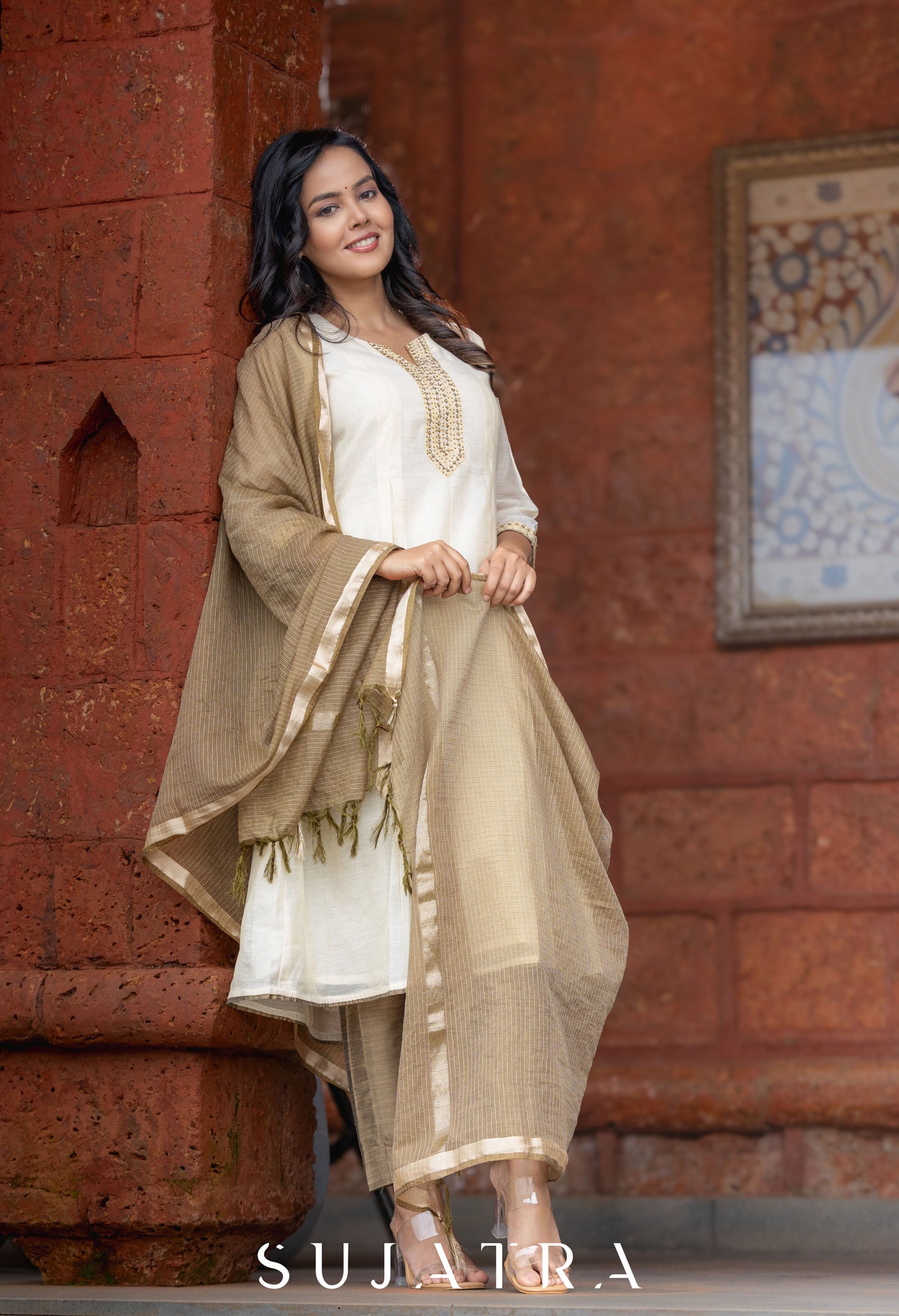 Sitara Hand Embroidered Pleated Chanderi Kurta