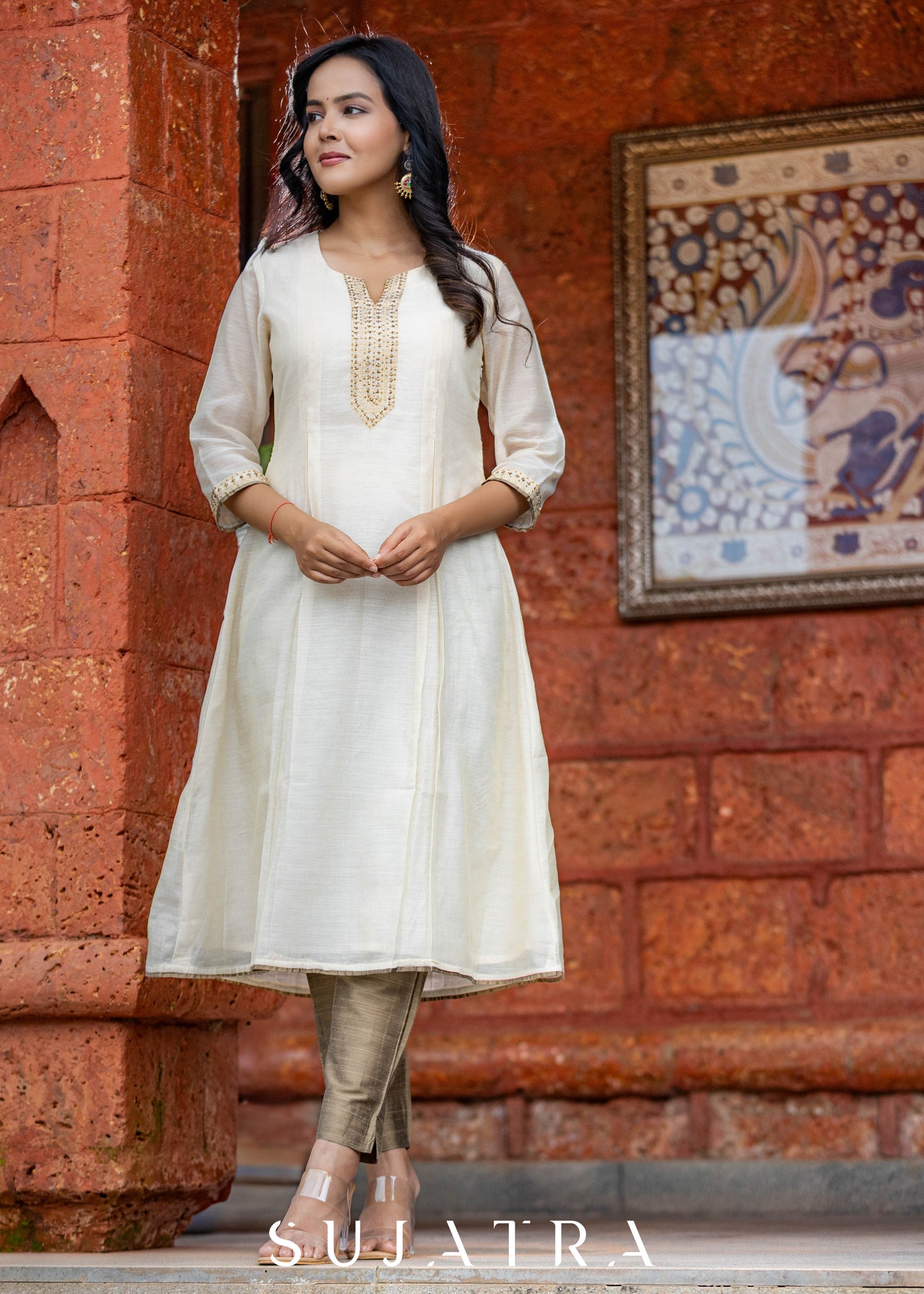Sitara Hand Embroidered Pleated Chanderi Kurta