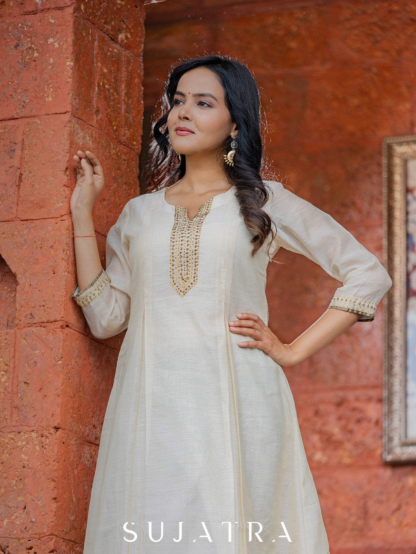 Sitara Hand Embroidered Pleated Chanderi Kurta