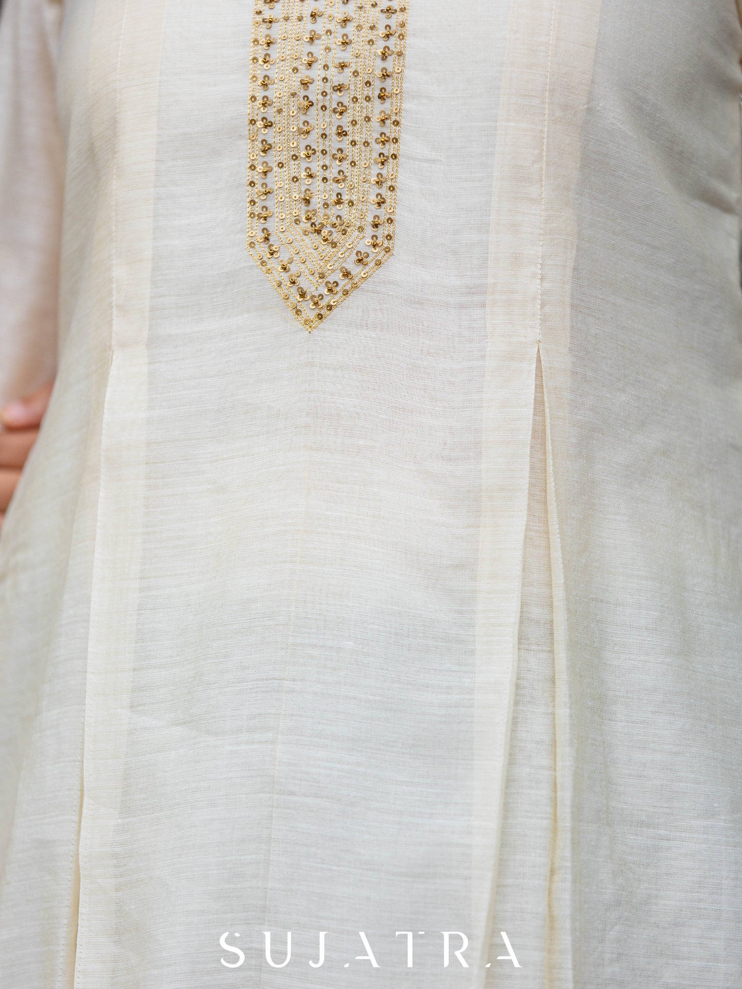 Sitara Hand Embroidered Pleated Chanderi Kurta
