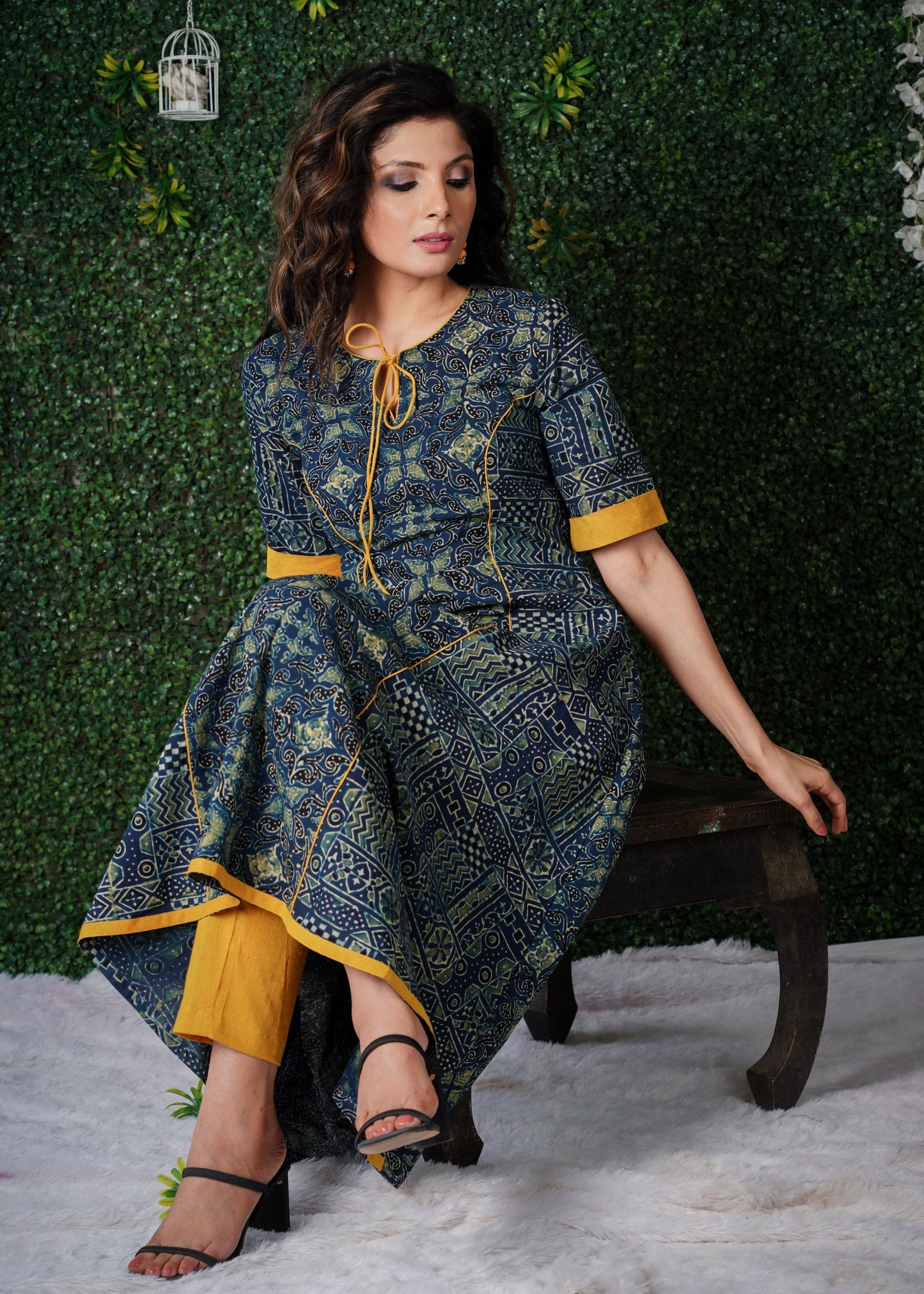Indigo Blue Kurta with Mustard Detailing