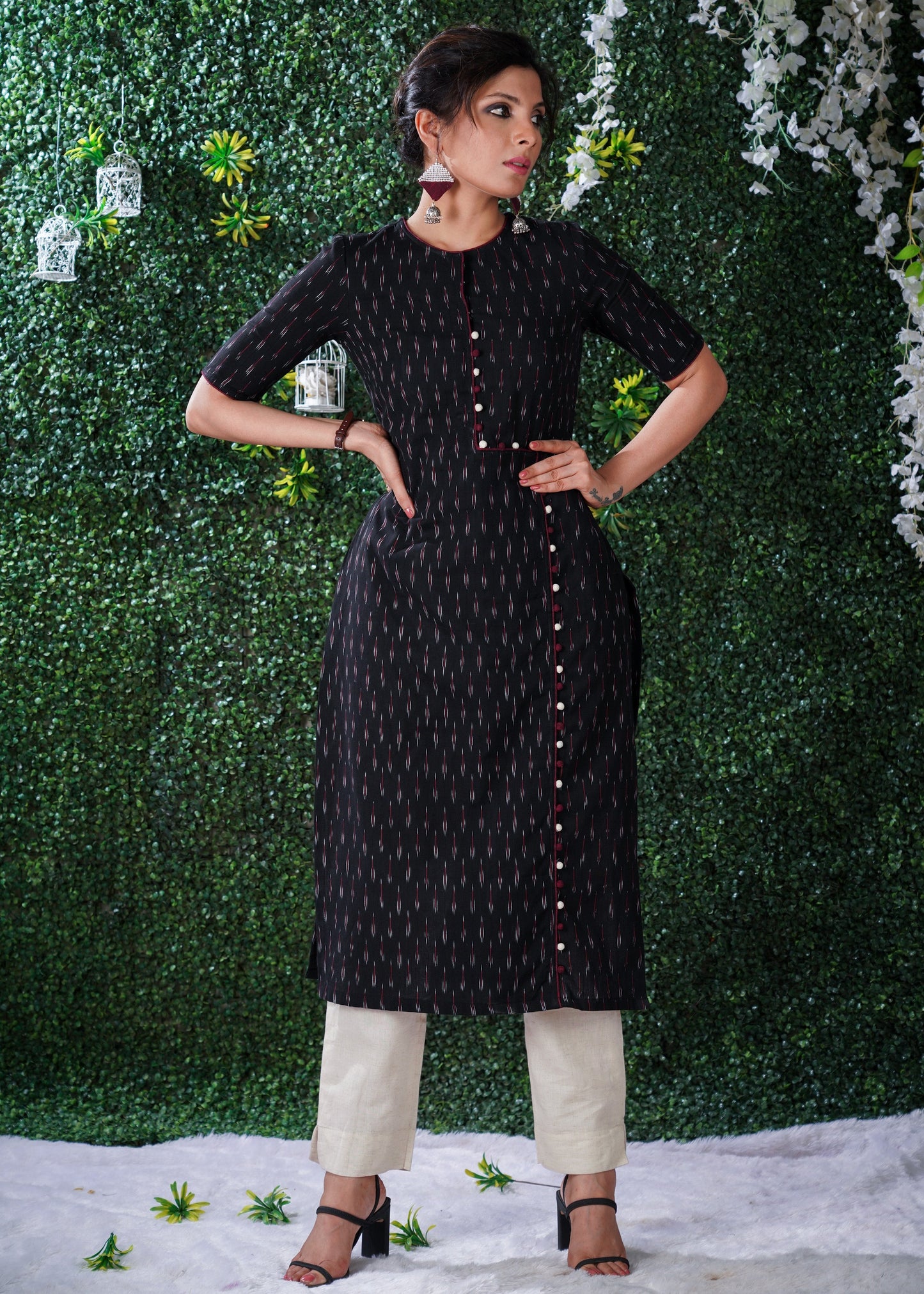 Black Ikat Assyemtric Front kurta