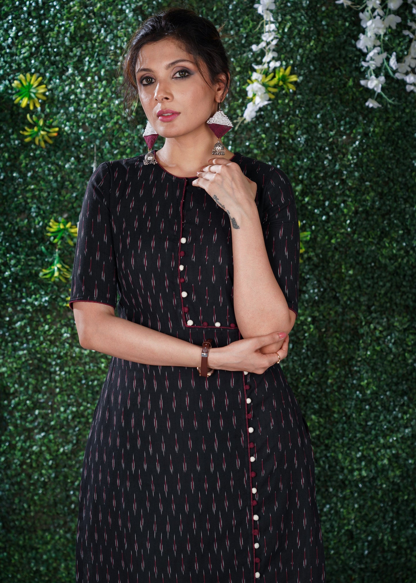 Black Ikat Assyemtric Front kurta