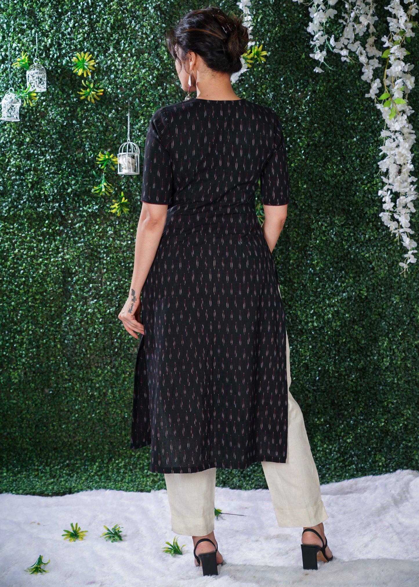 Black Ikat Assyemtric Front kurta