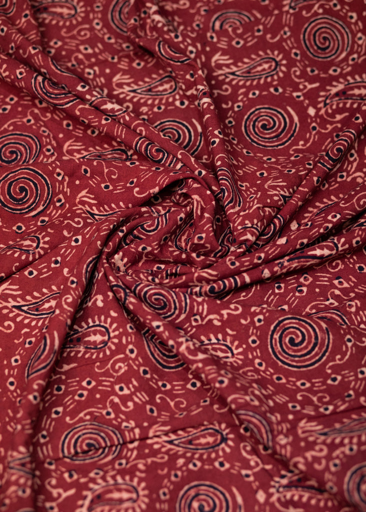 Tissu Ajrakh en coton à motifs ronds marron