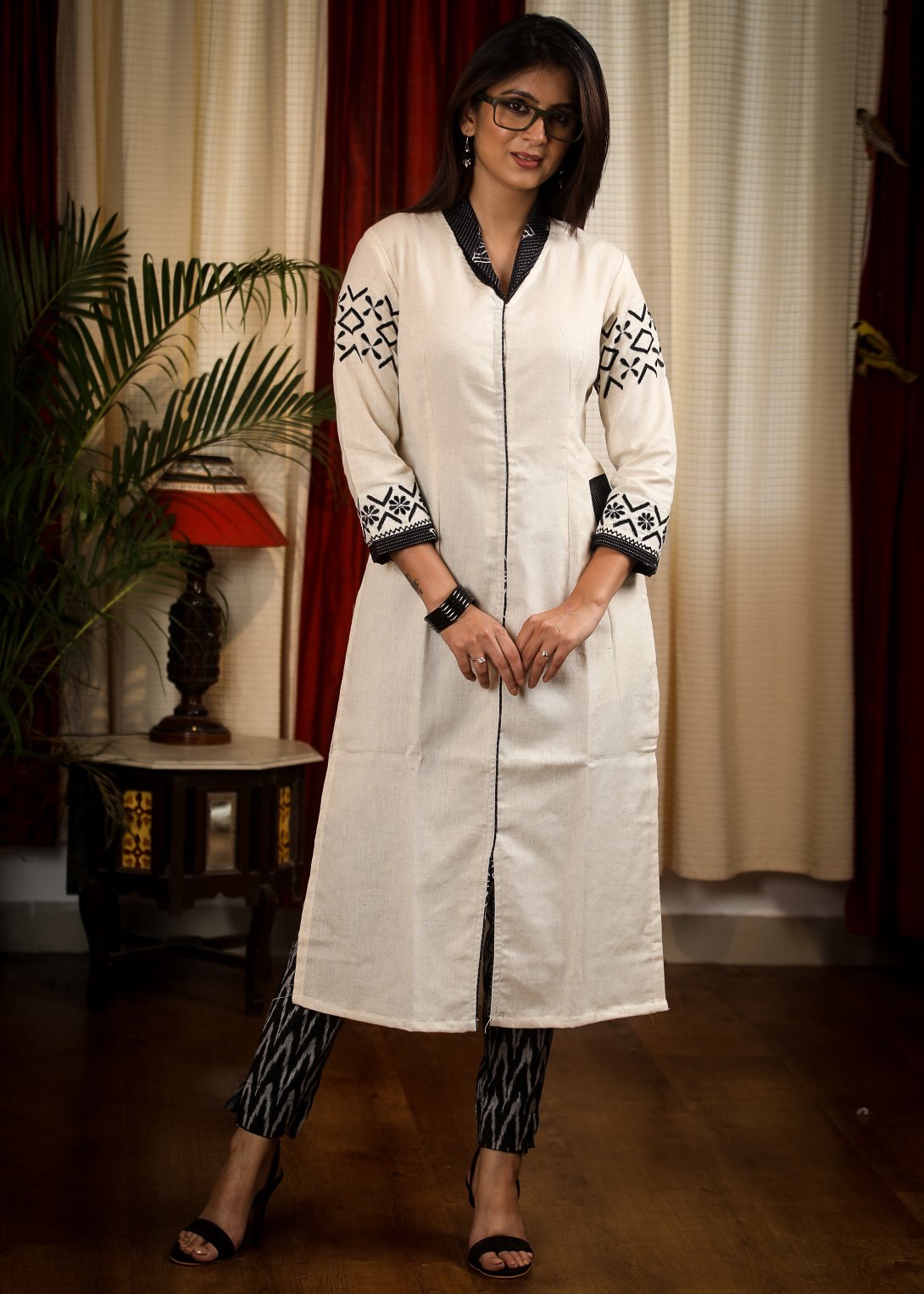 Straight Cut Cotton Handloom kurta with Modern Embroidery Work and Smart Pockets