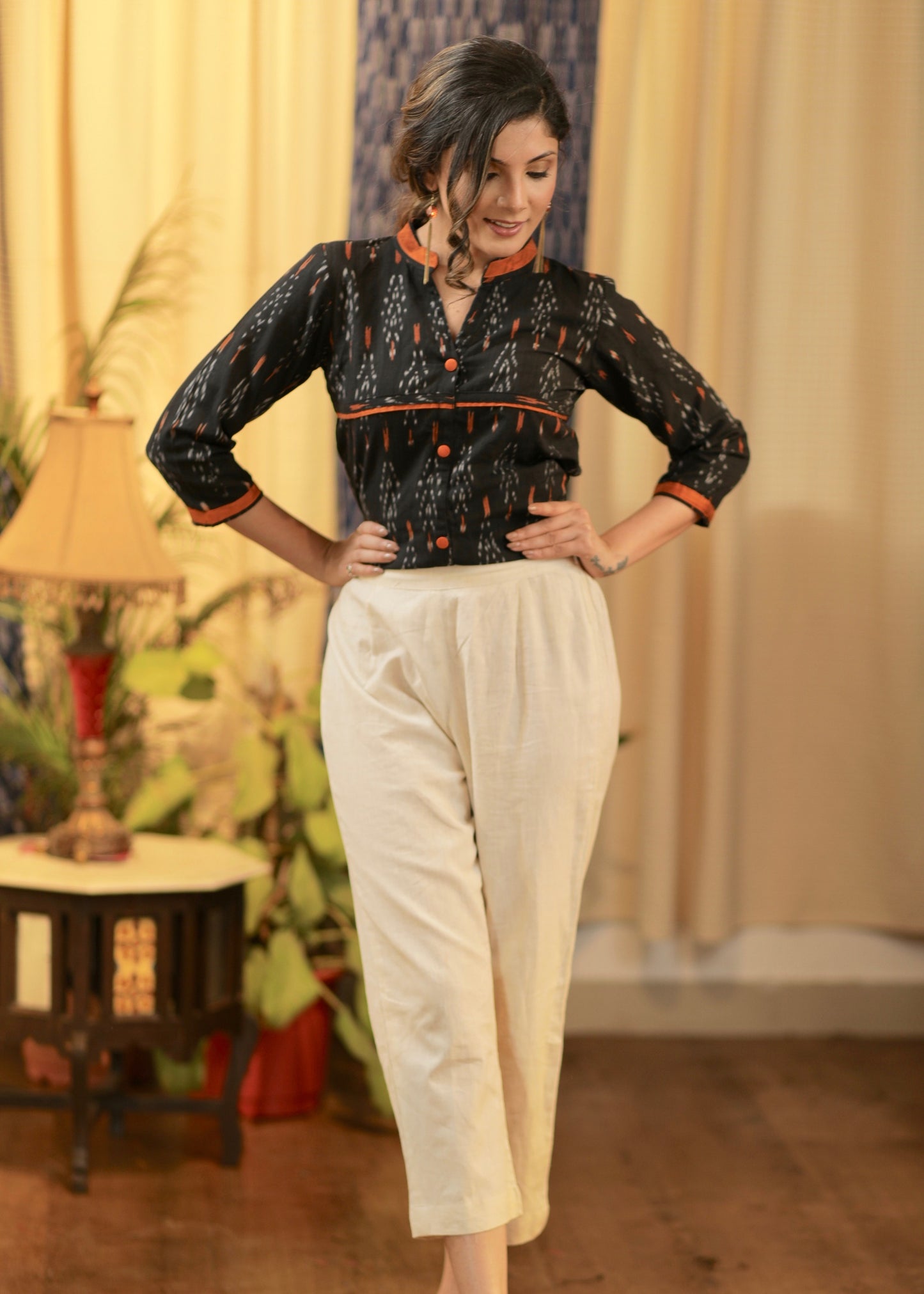 Pure handloom cotton off white pant