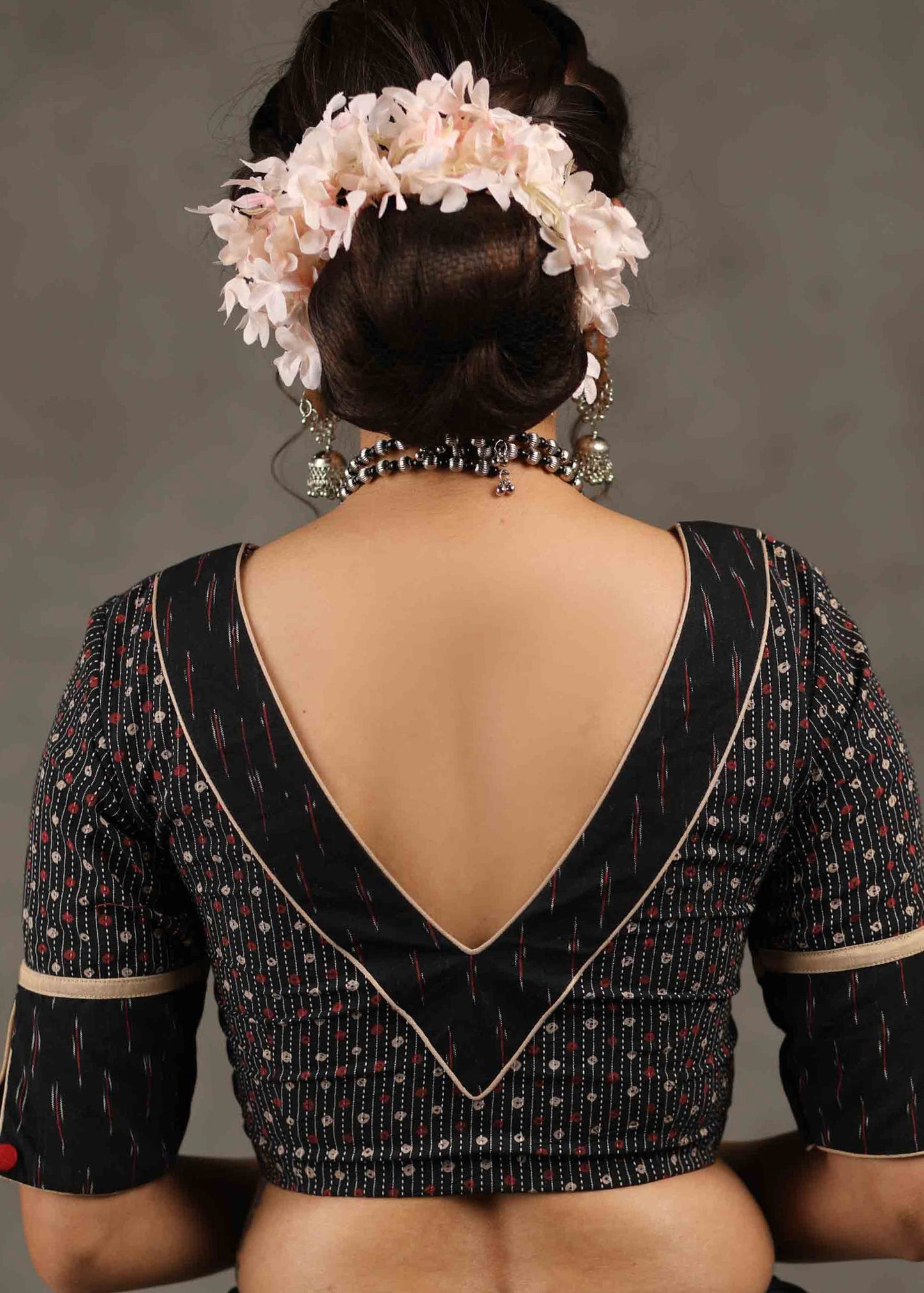 Exclusive Black Ajrakh Kantha with Ikat Combination Blouse