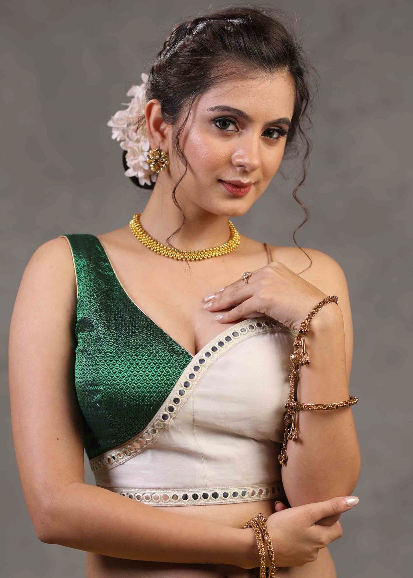 Classy Chanderi and Khun Combination Blouse with One Shoulder Strap