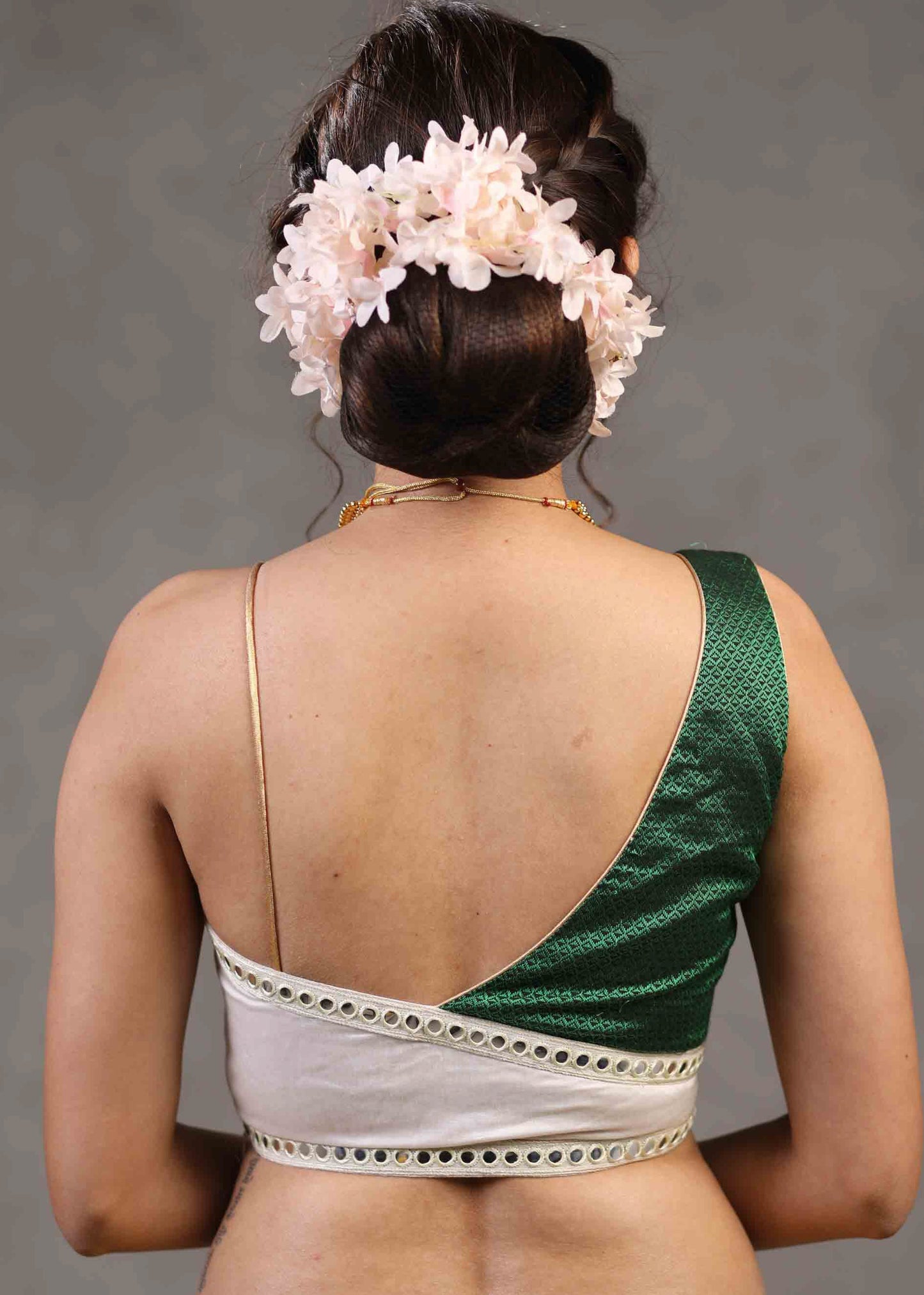 Classy Chanderi and Khun Combination Blouse with One Shoulder Strap