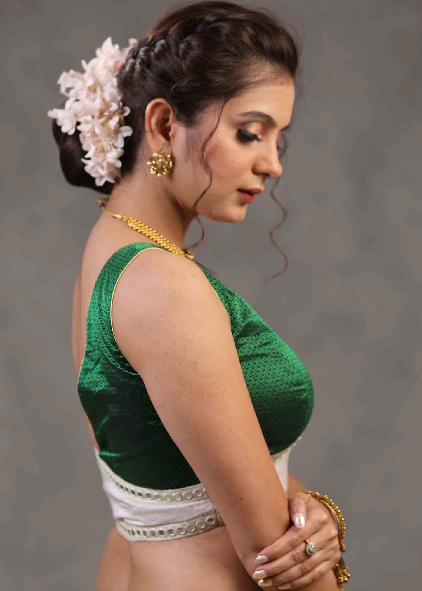 Classy Chanderi and Khun Combination Blouse with One Shoulder Strap