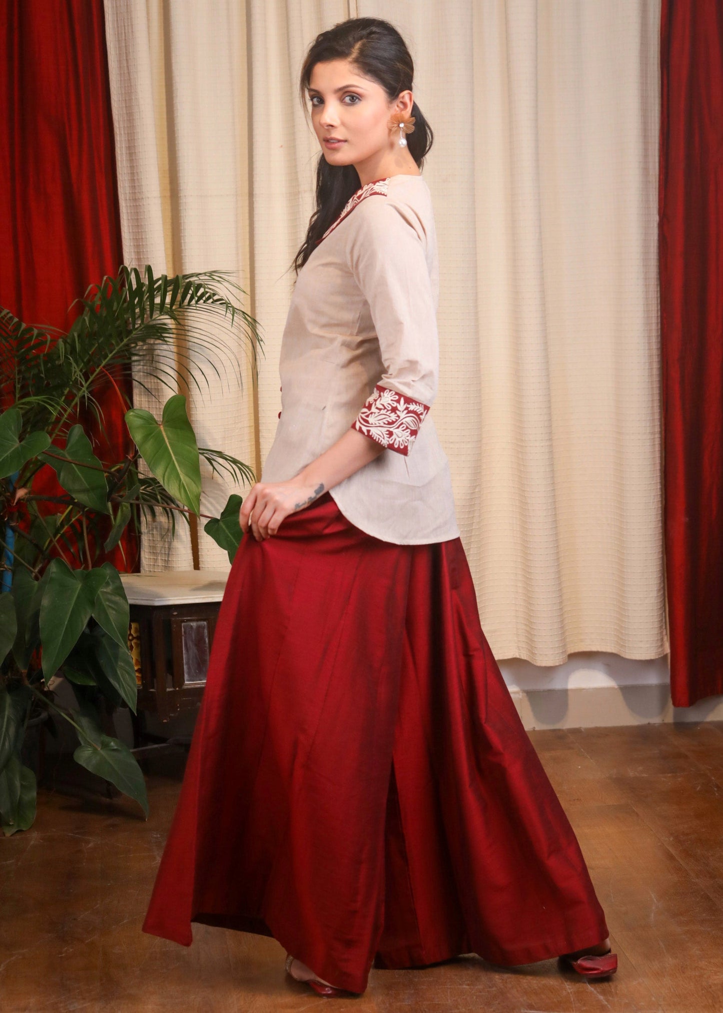 Cotton Handloom Beige Embroidered Shirt