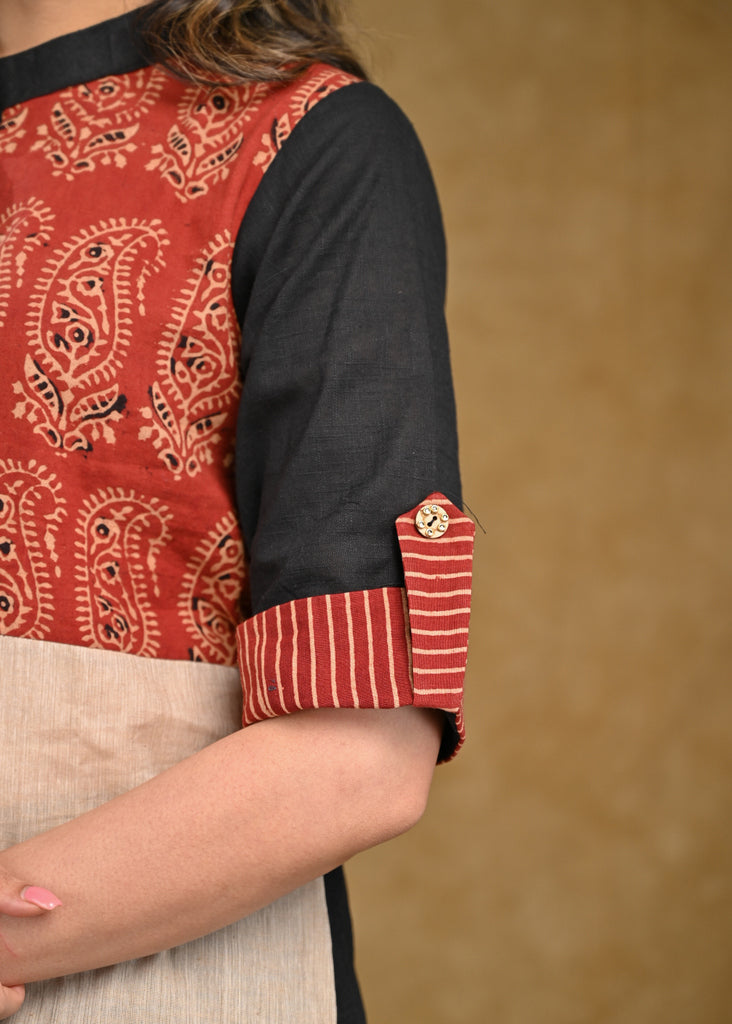 Cotton Ajrakh Top with Ambi Ajrakh and Stipes Ajrakh Combination