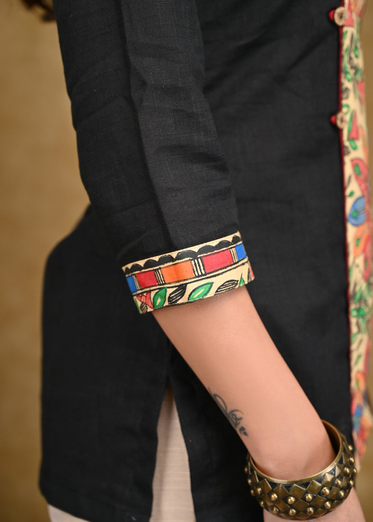 Black Cotton Top with Exclusive Madhubani Painting Patch