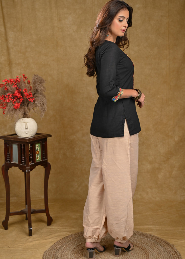 Black Cotton Top with Exclusive Madhubani Painting Patch