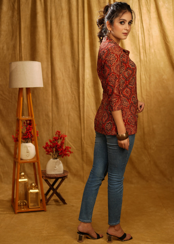 Elegant Maroon Ajrakh Mugal Print Shirt