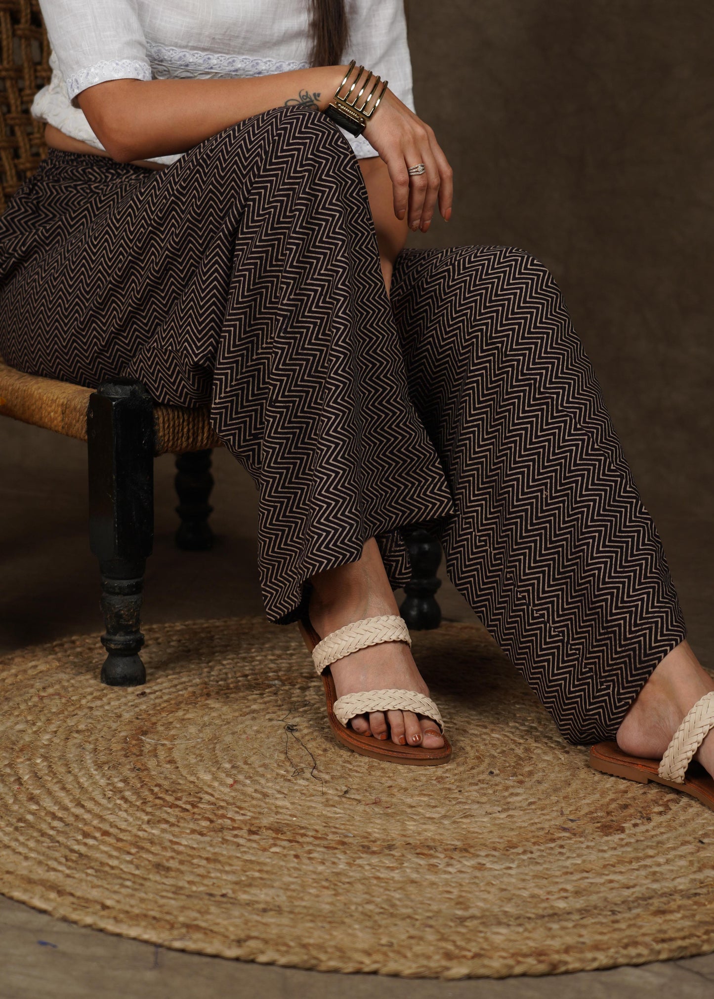 Trendy Striped Ajrakh Palazzo Pant