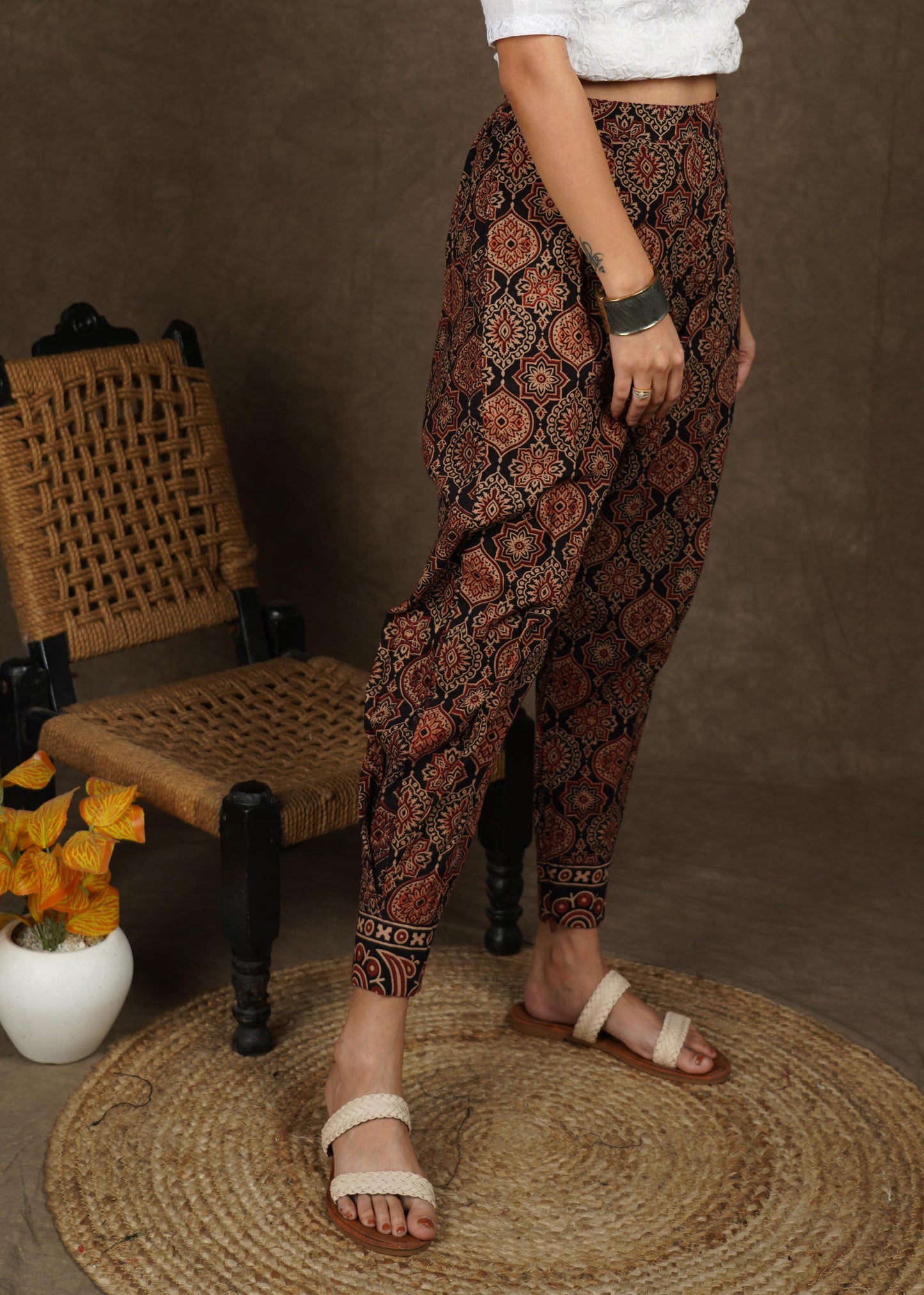 Elegant black ajrakh narrow fitted pant