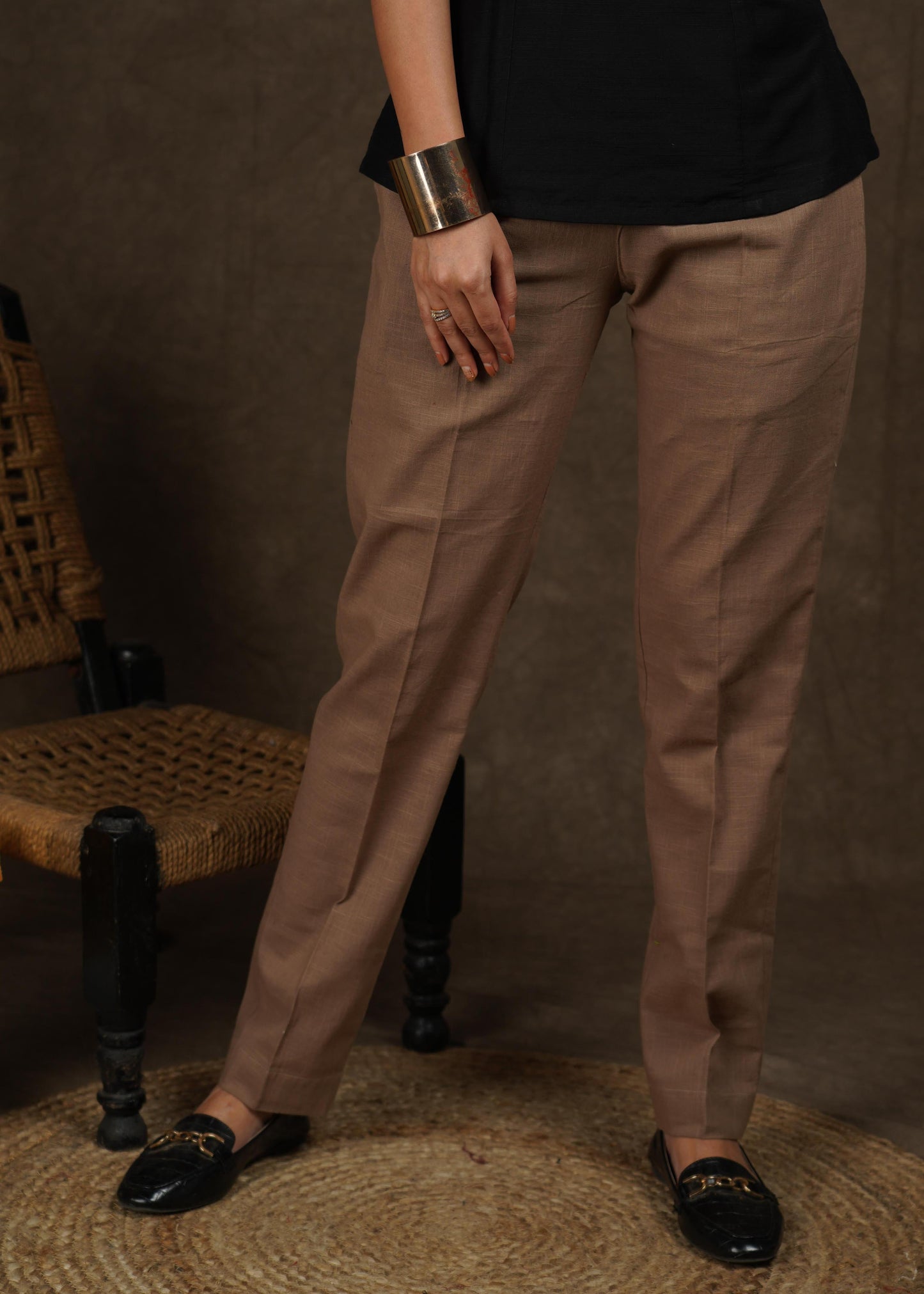 Classic beige full length narrow fitted formal pant