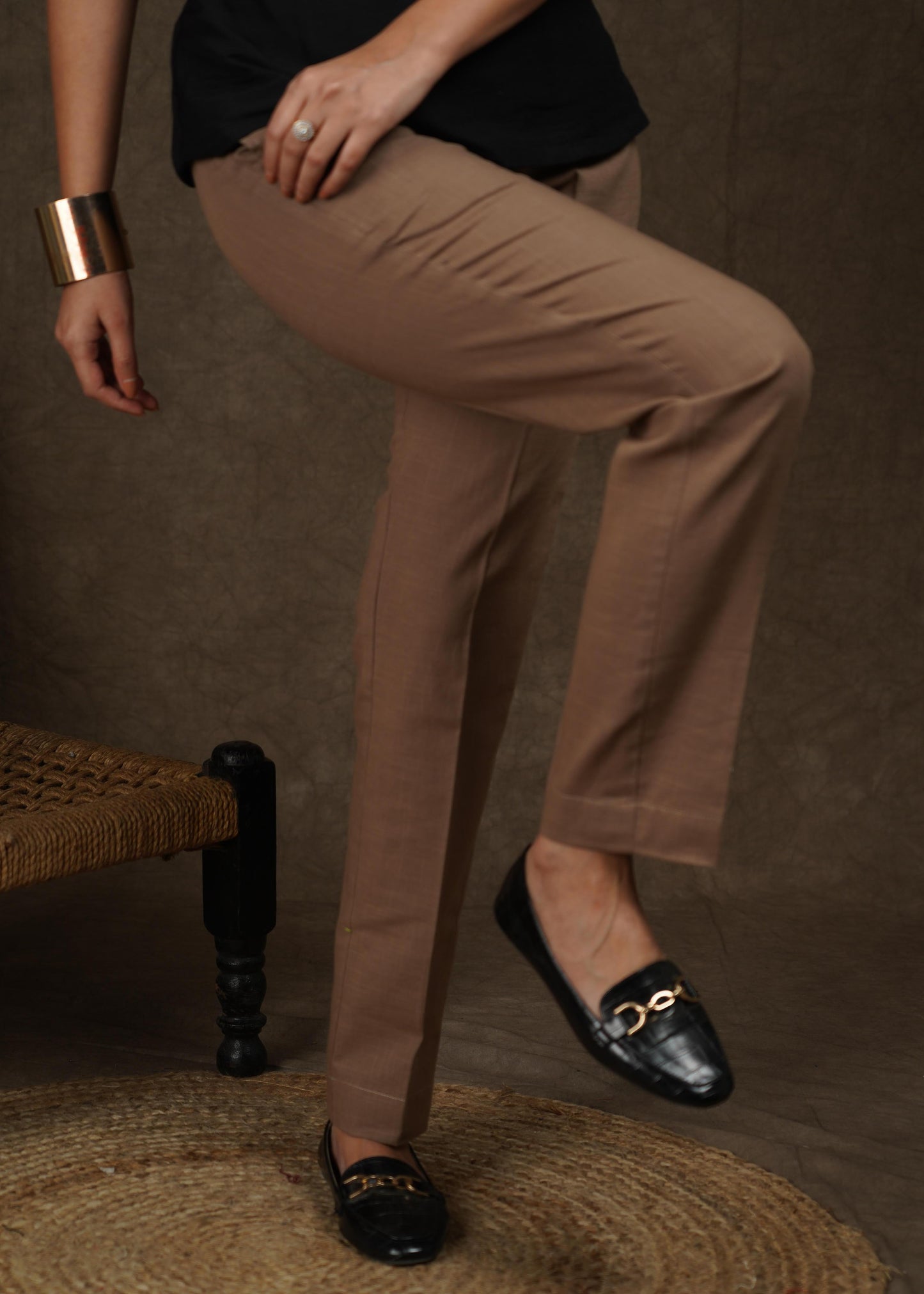 Classic beige full length narrow fitted formal pant
