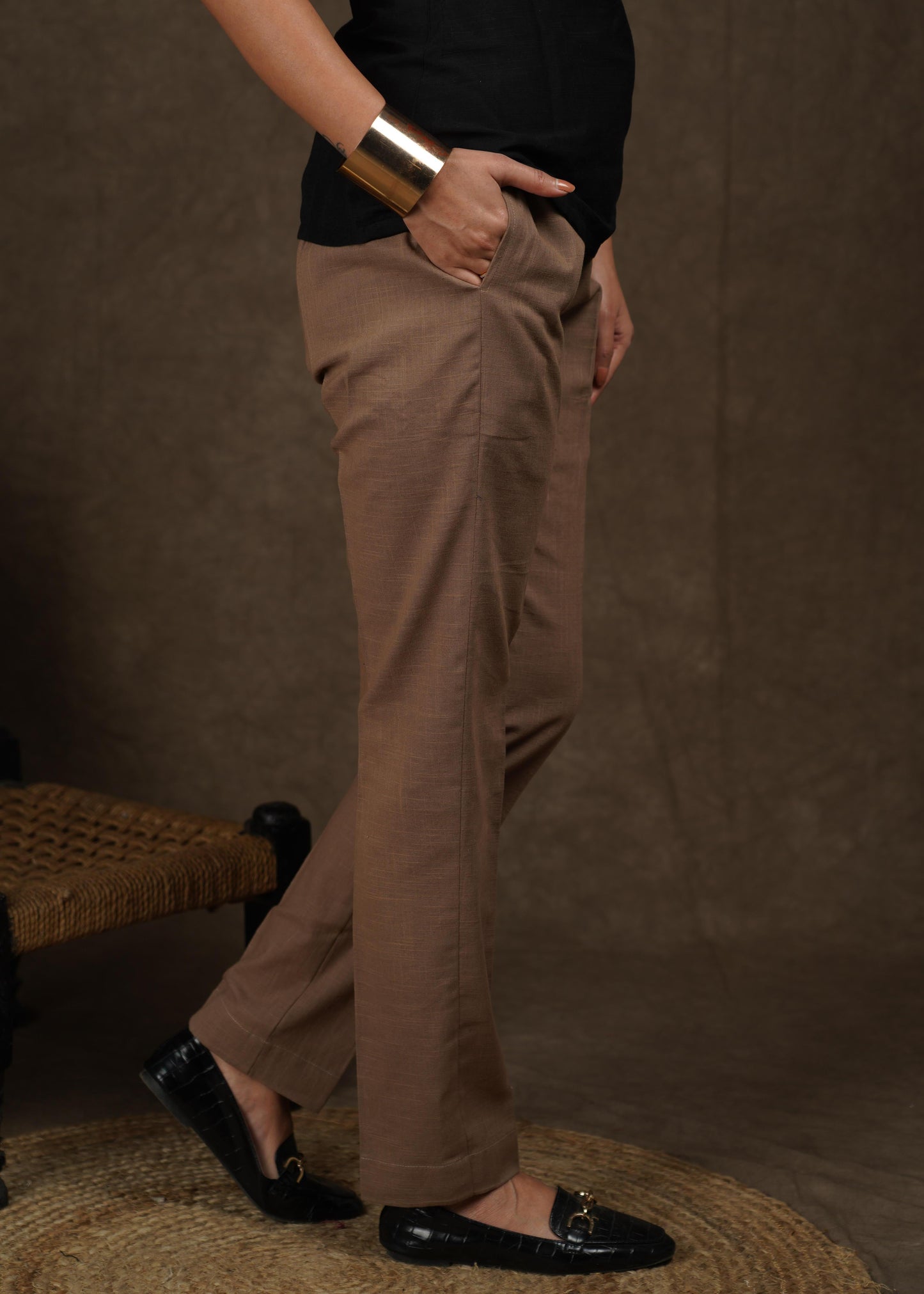 Classic beige full length narrow fitted formal pant