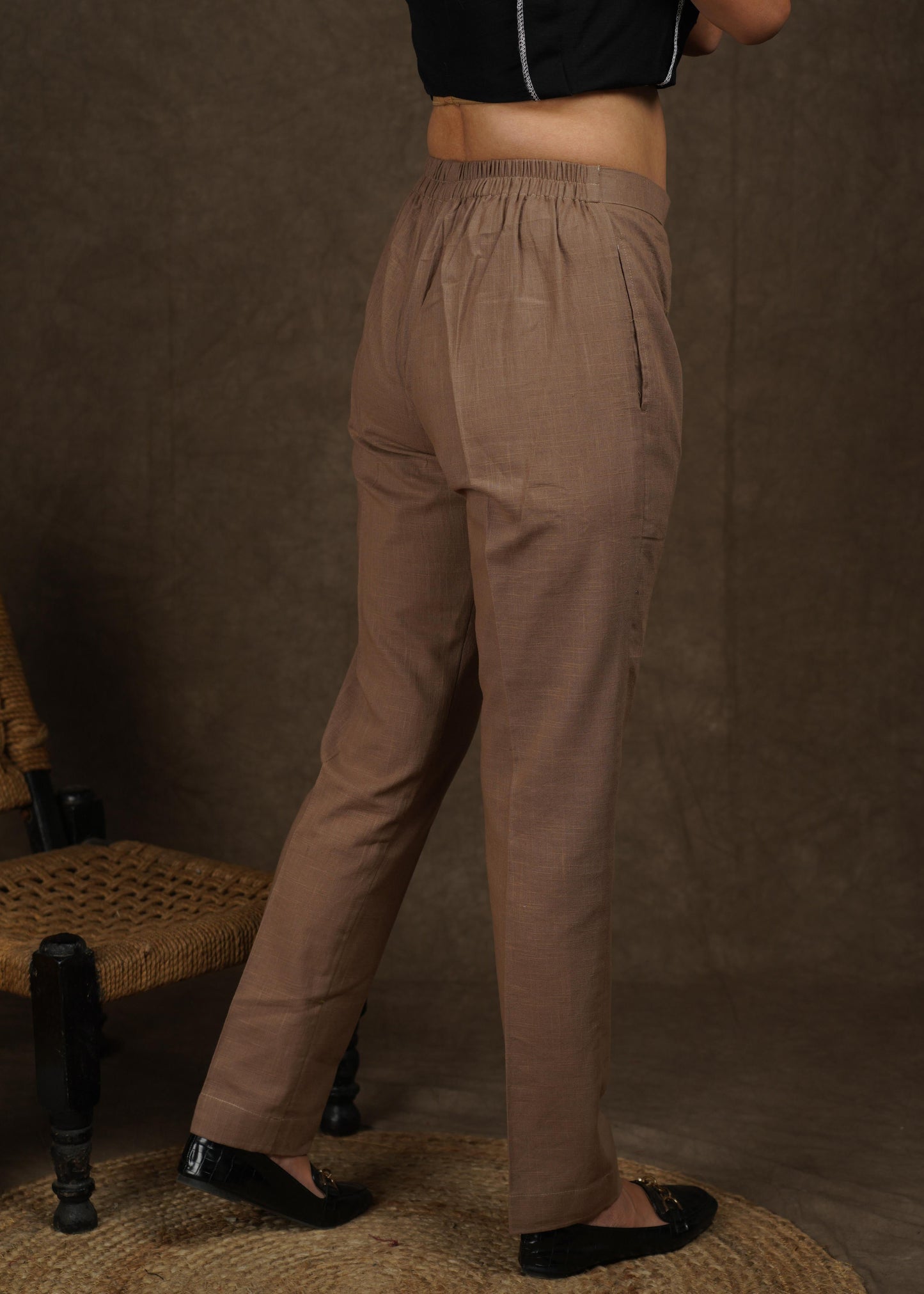 Classic beige full length narrow fitted formal pant