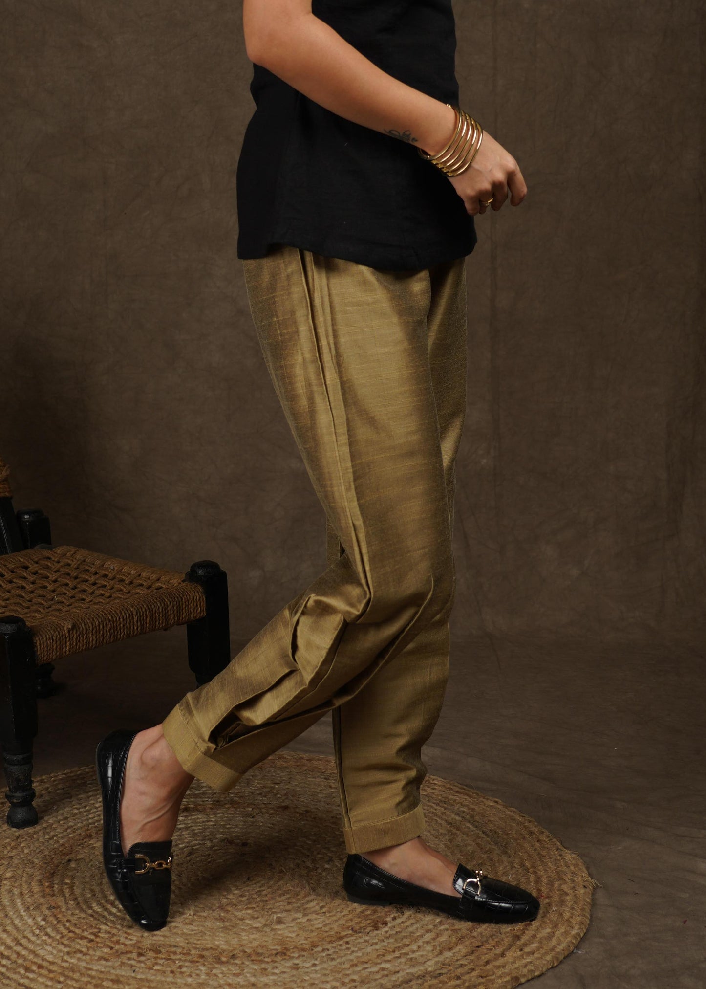 Classy tan cotton silk full length lantern pant