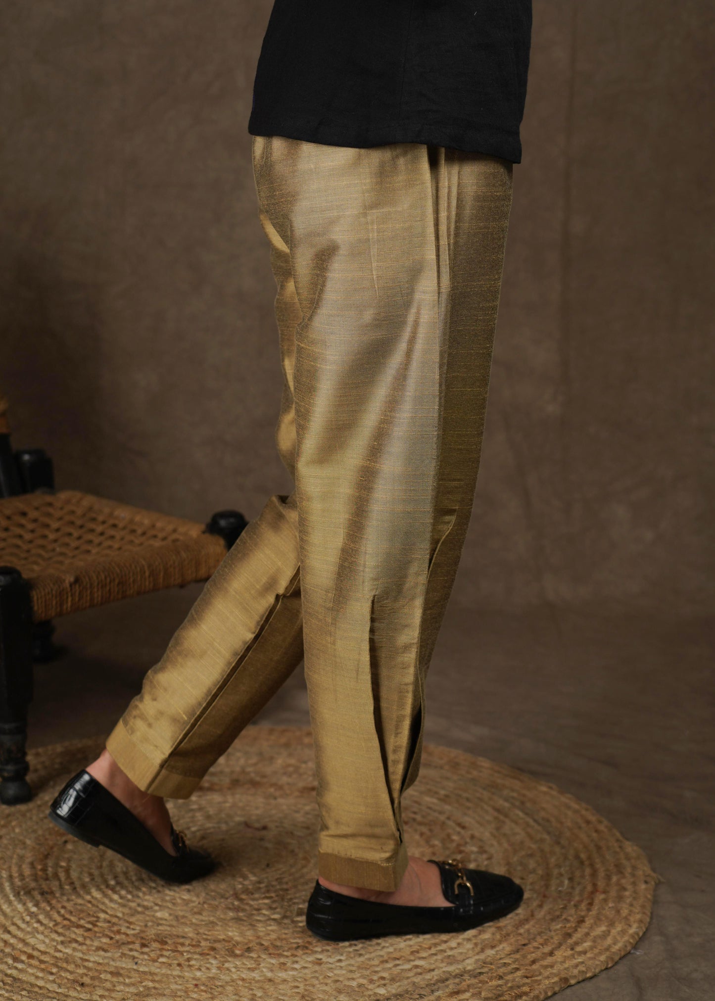 Classy tan cotton silk full length lantern pant