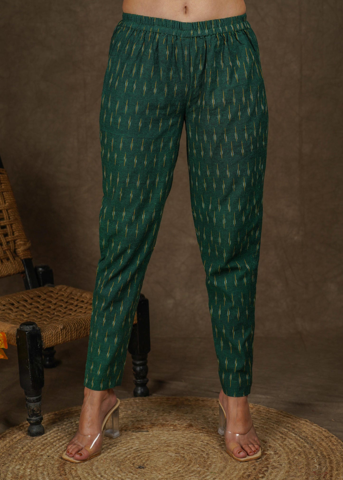 Trendy Green ikat narrow fitted pant