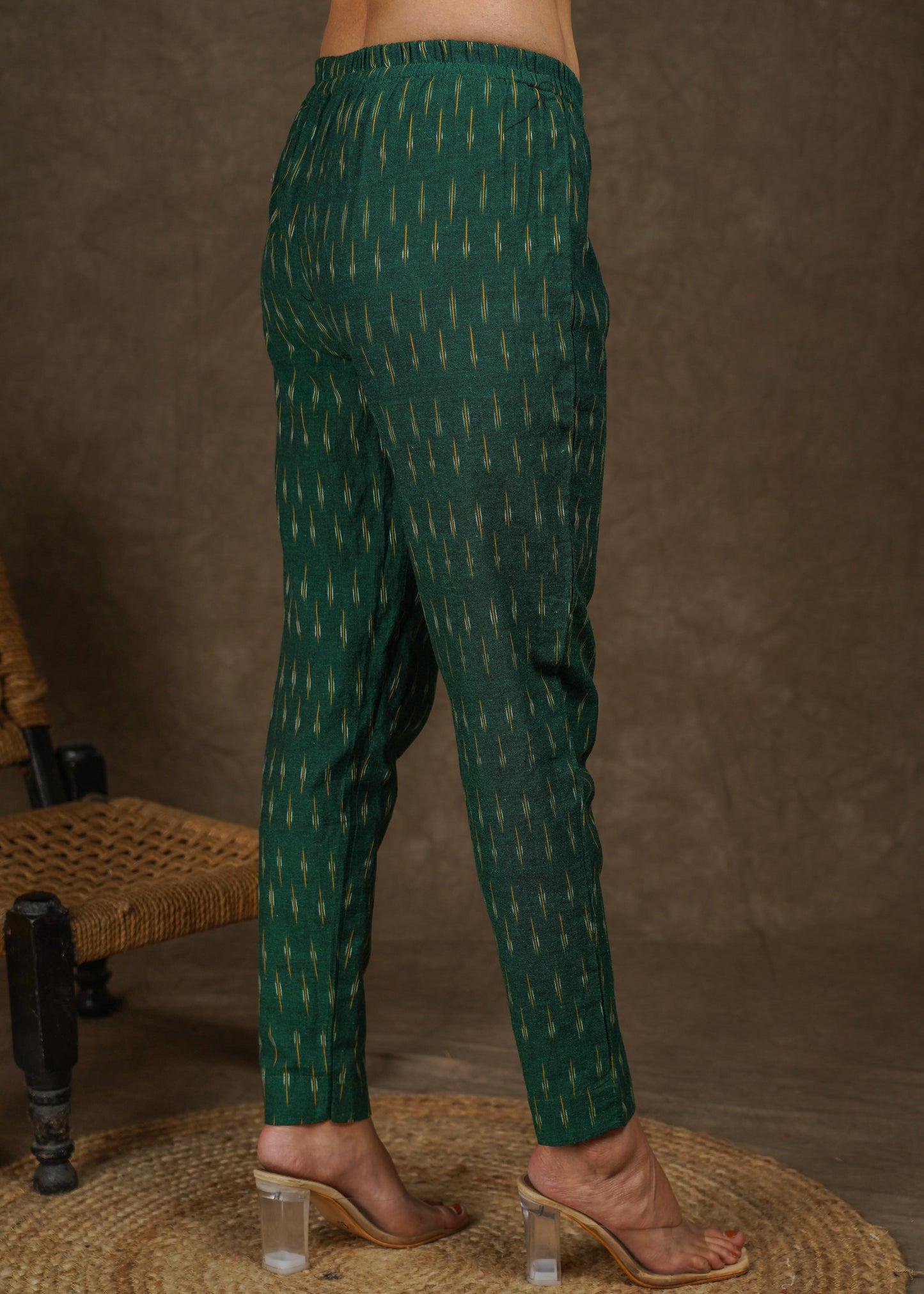 Trendy Green ikat narrow fitted pant