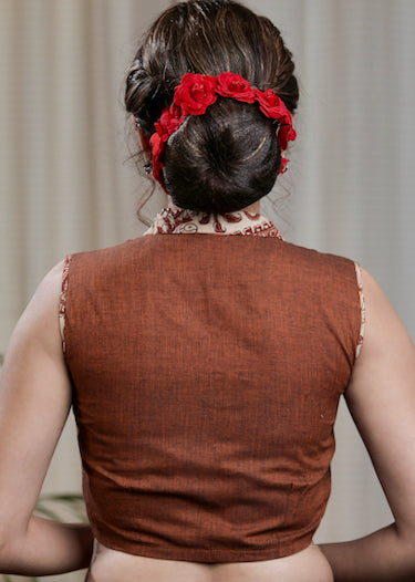Elegant Rust Brown cotton Ajrakh Combination Blouse