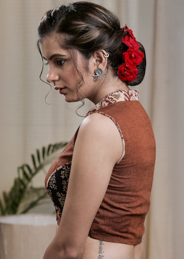 Elegant Rust Brown cotton Ajrakh Combination Blouse
