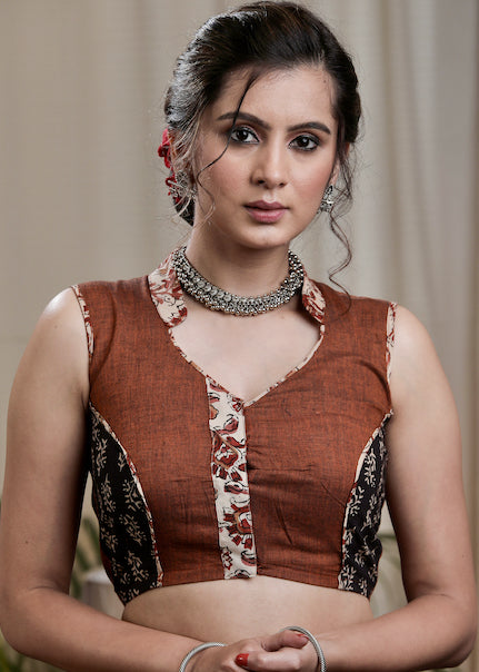 Elegant Rust Brown cotton Ajrakh Combination Blouse