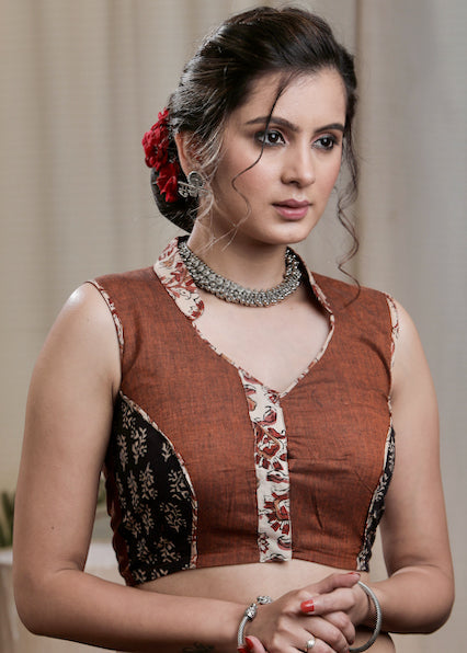 Elegant Rust Brown cotton Ajrakh Combination Blouse
