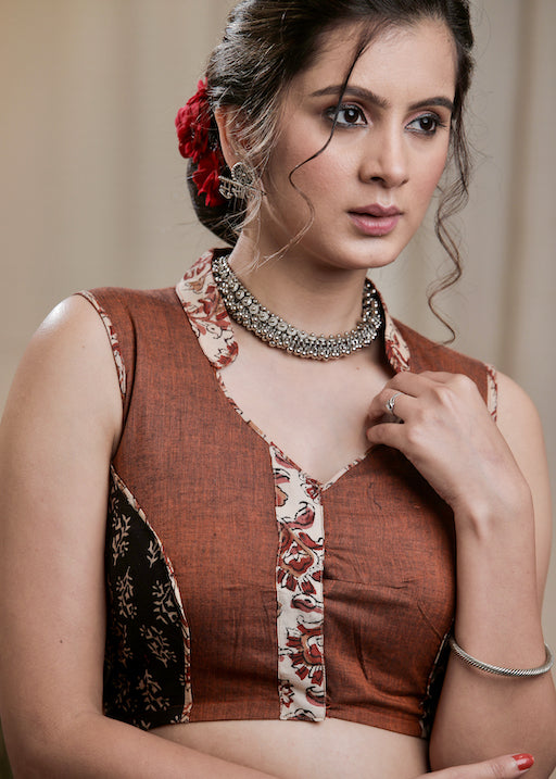 Elegant Rust Brown cotton Ajrakh Combination Blouse