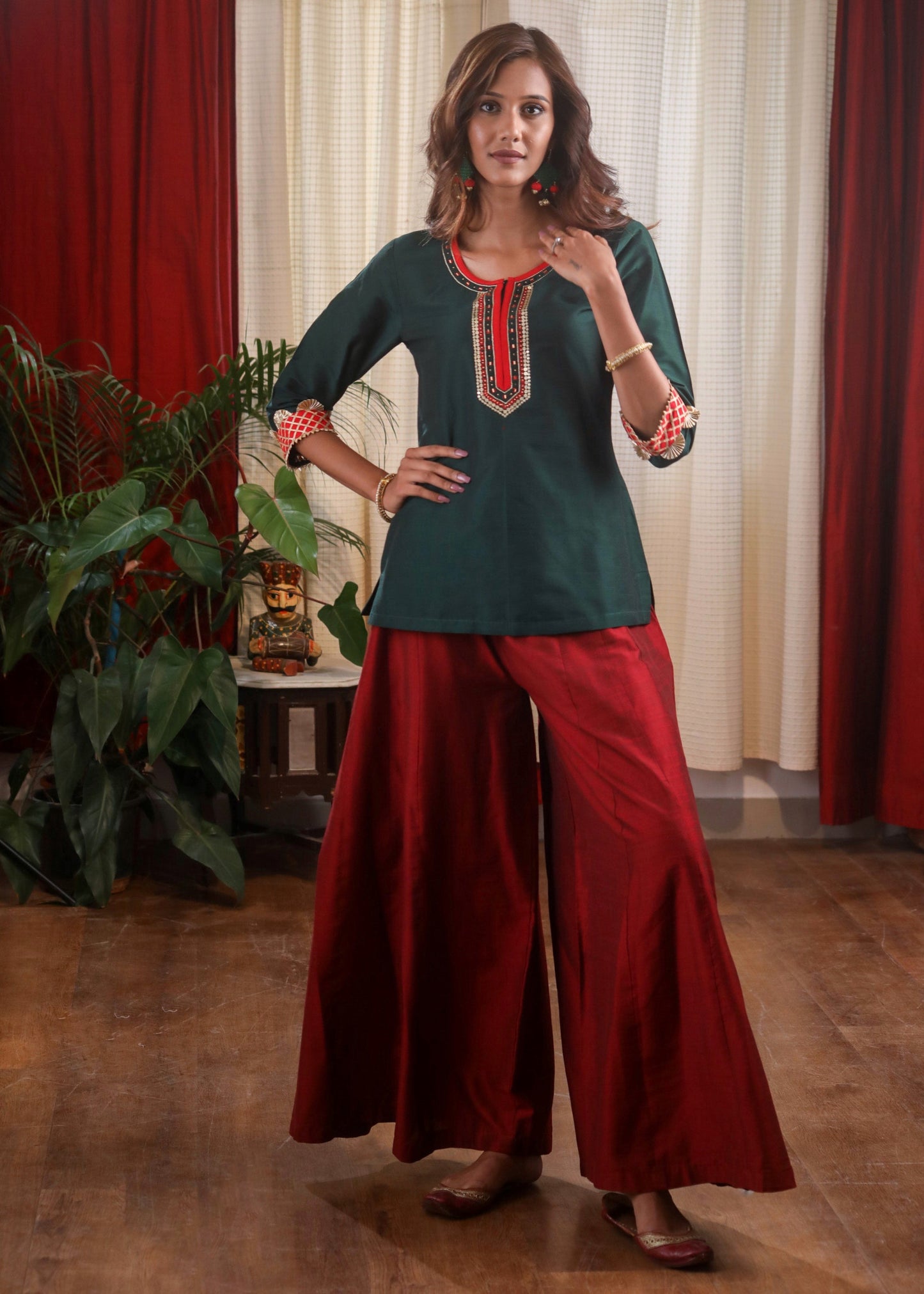 Forest Green Cotton silk Zardosi Hand Embroidered Top