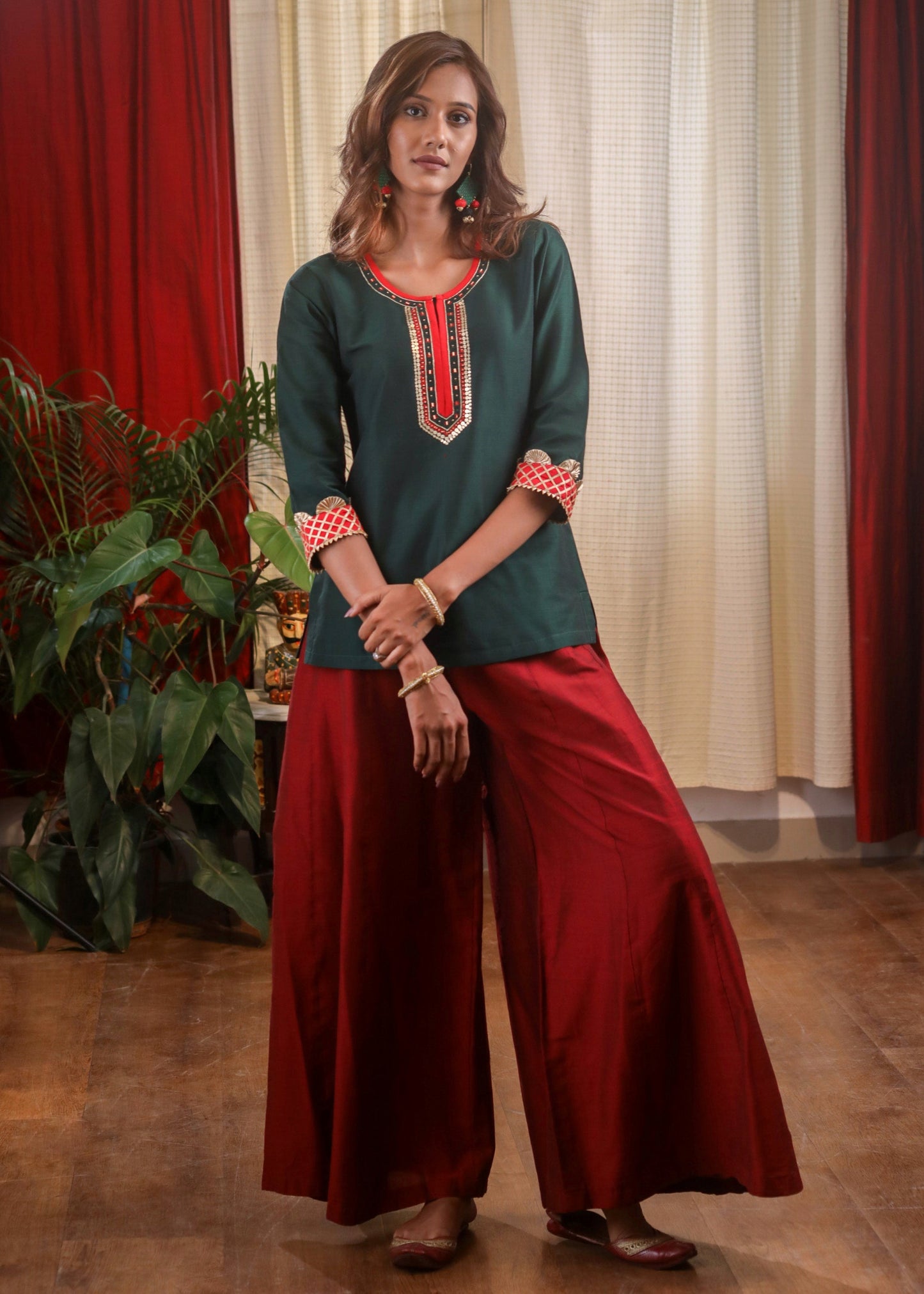 Forest Green Cotton silk Zardosi Hand Embroidered Top