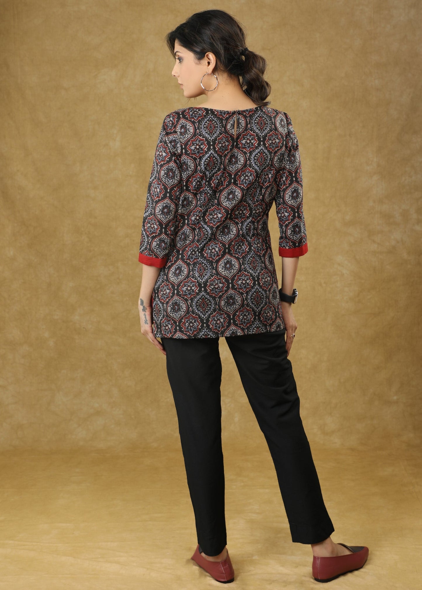 Stylish Maroon Ajrakh Combination Cotton Top