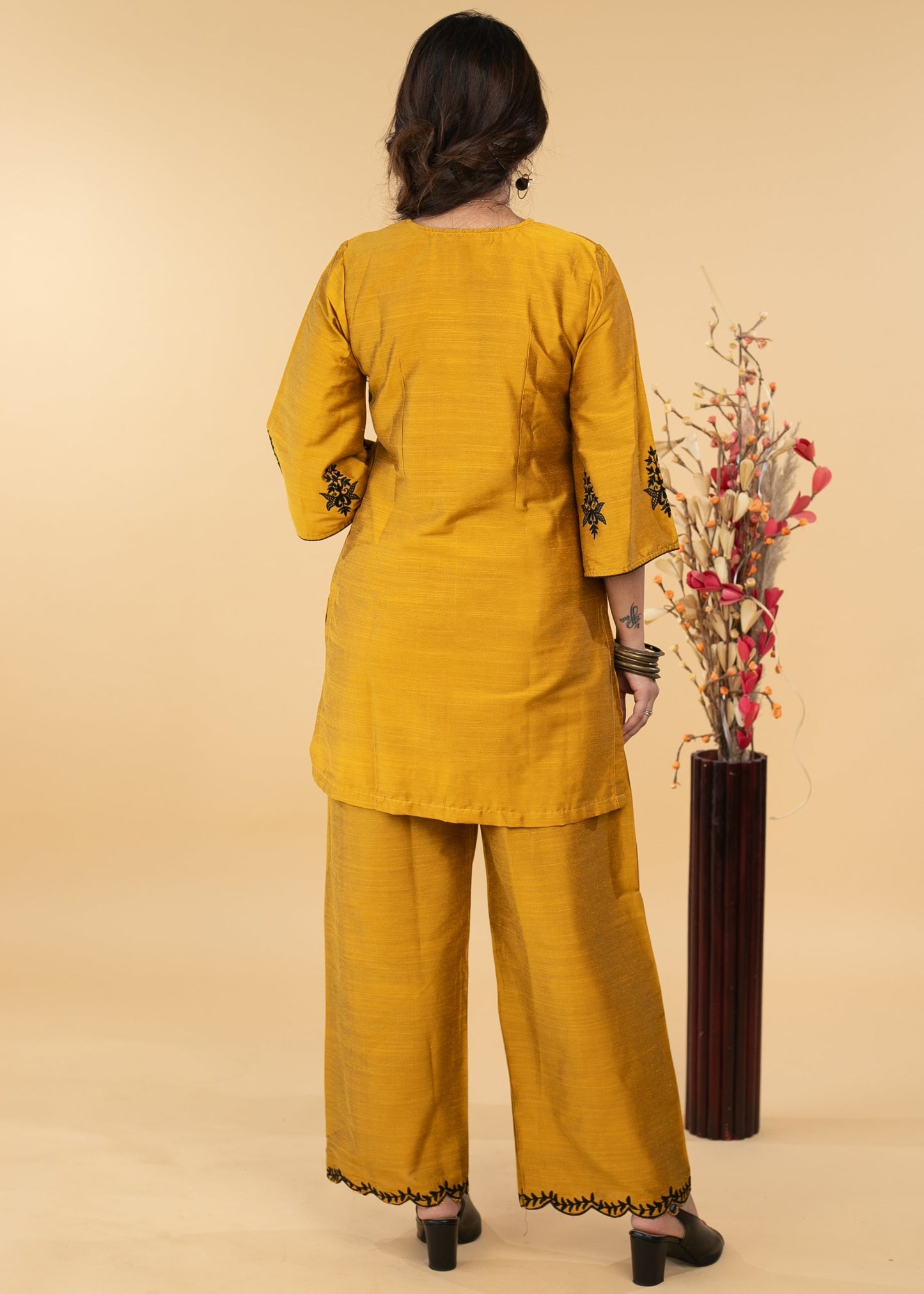 Pleasant Mustard Cotton Silk Embroidered Tunic