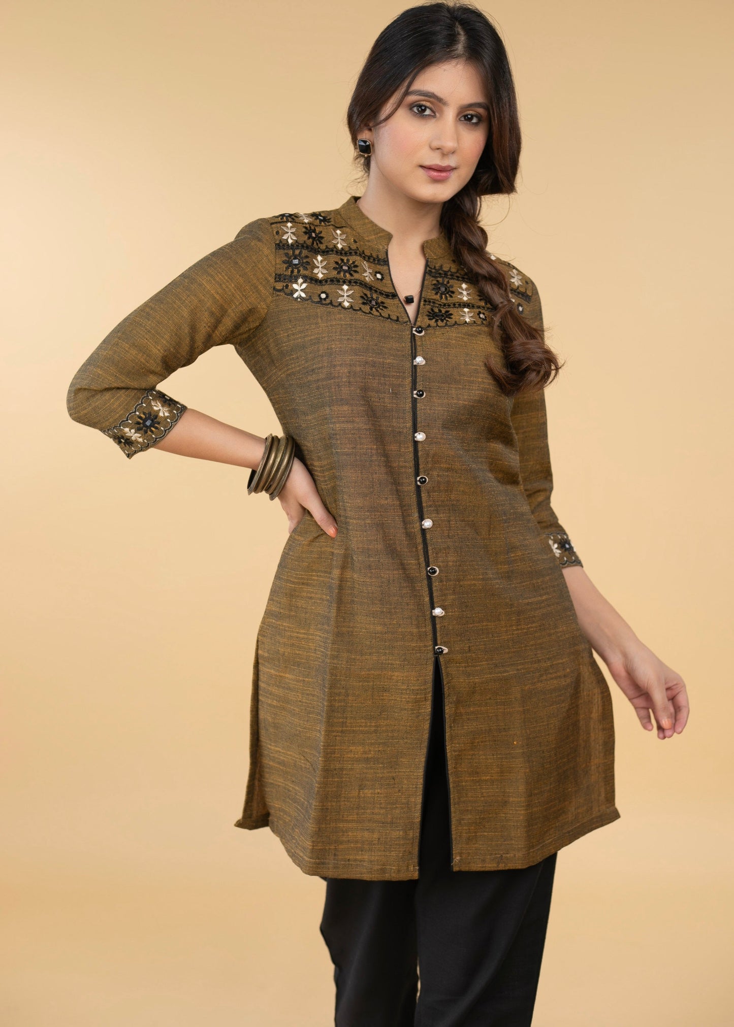 Comfortable Pure Cotton Thread Mirror Embroidered Tunic - Pant Optional