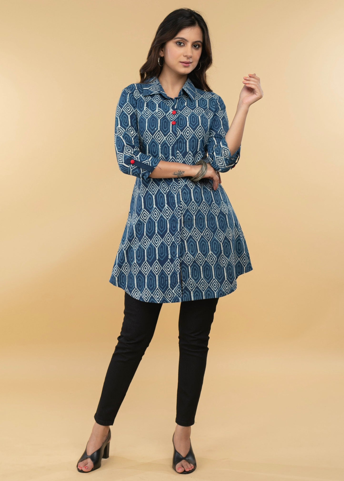 Easy to pair Cotton Indigo Shirt Tunic