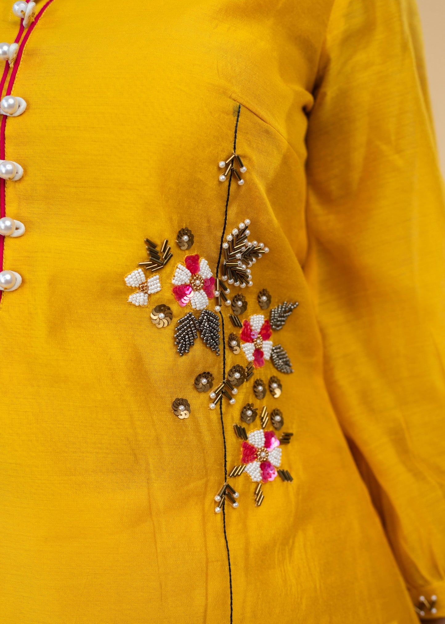 Elegant Hand Embroidered Yellow Chanderi Festive Tunic - Pant Optional