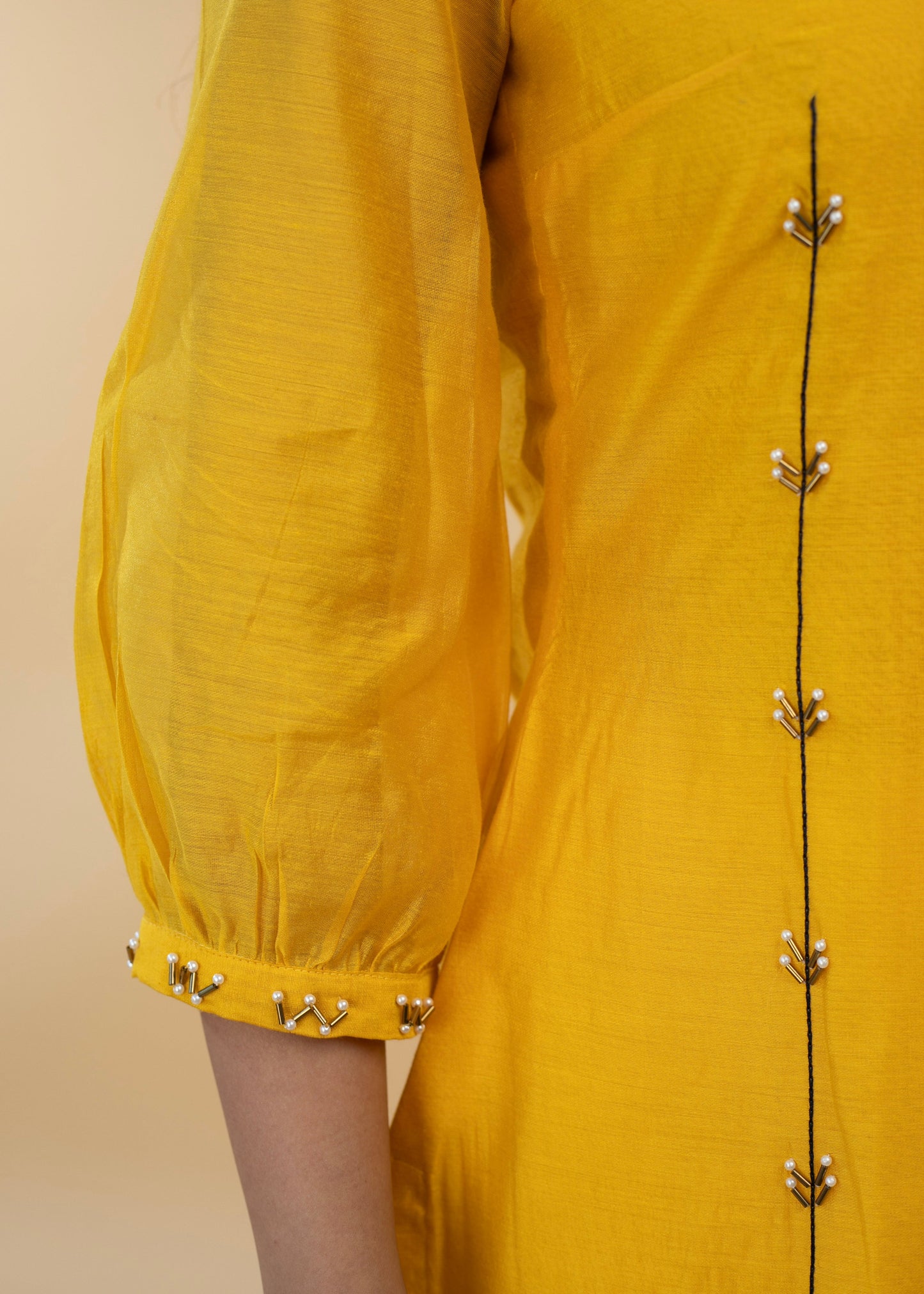 Elegant Hand Embroidered Yellow Chanderi Festive Tunic - Pant Optional