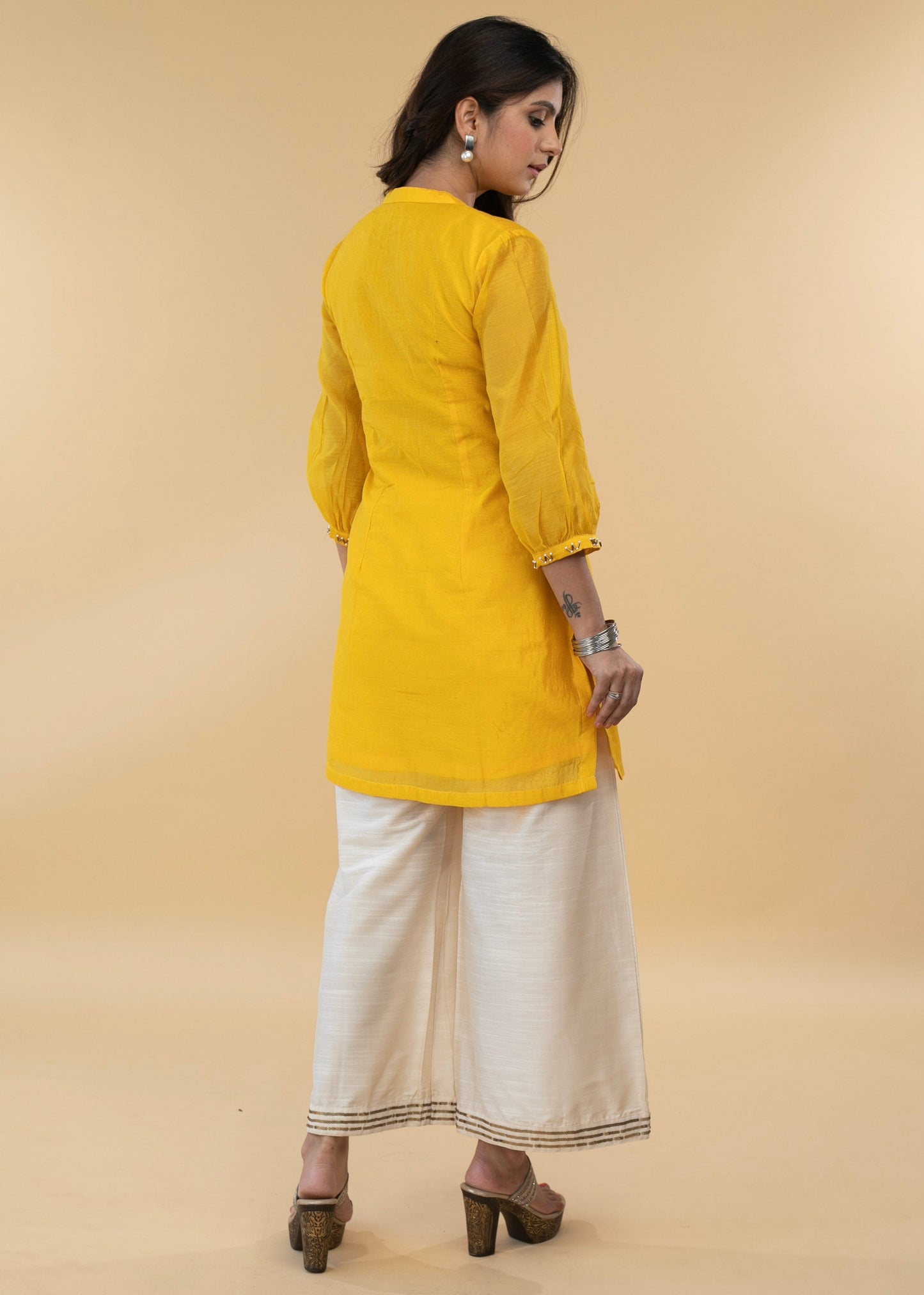 Elegant Hand Embroidered Yellow Chanderi Festive Tunic - Pant Optional