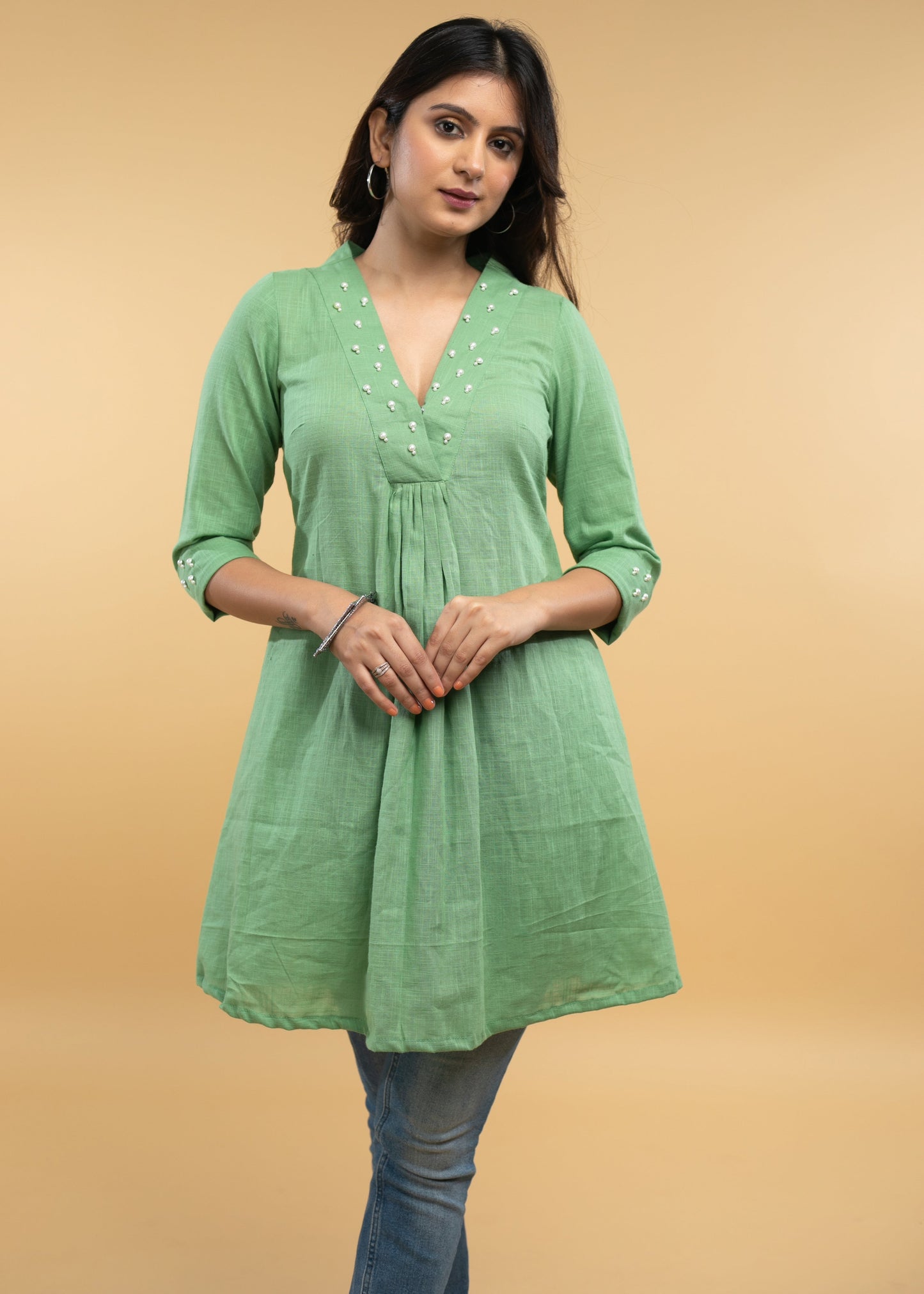 Pista Cotton Pearl Embellished Tunic - Pant Optional