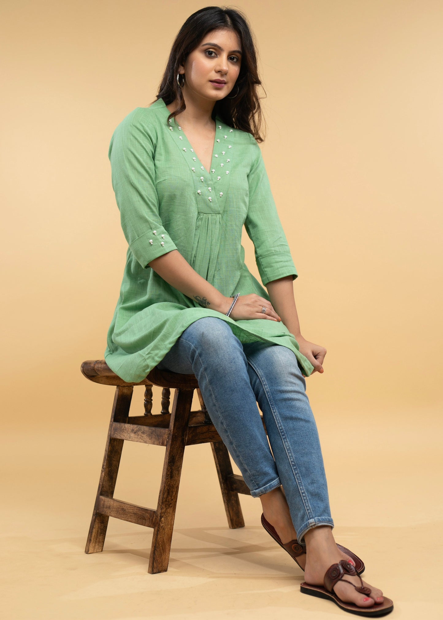 Pista Cotton Pearl Embellished Tunic - Pant Optional