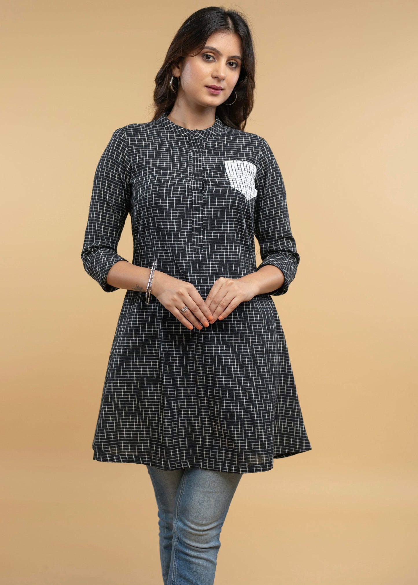 Smart Black Cotton Ikat Tunic
