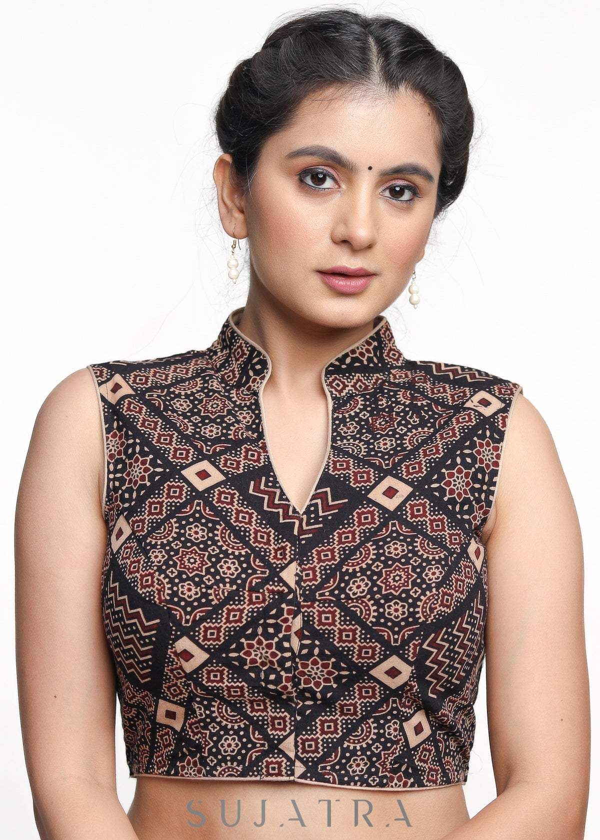 Smart Ajrakh Sleeveless Cotton Blouse